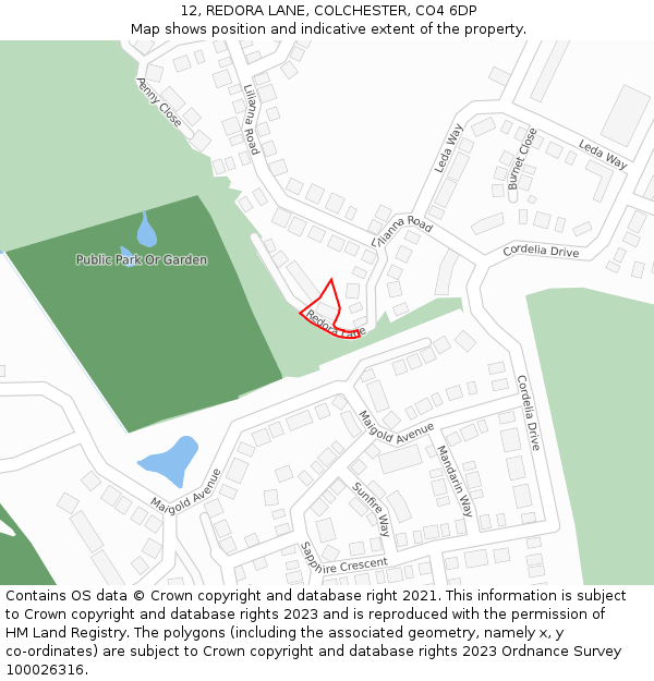 12, REDORA LANE, COLCHESTER, CO4 6DP: Location map and indicative extent of plot