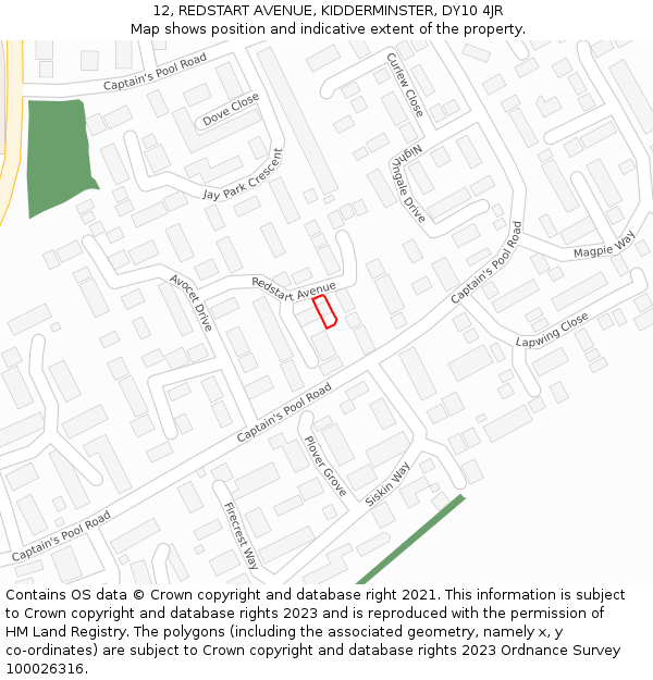12, REDSTART AVENUE, KIDDERMINSTER, DY10 4JR: Location map and indicative extent of plot