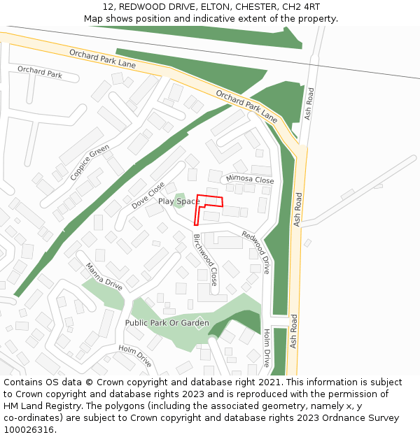 12, REDWOOD DRIVE, ELTON, CHESTER, CH2 4RT: Location map and indicative extent of plot