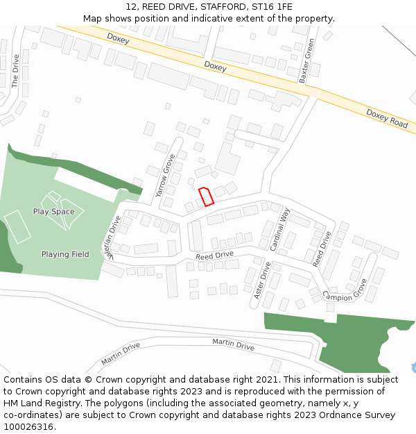 12, REED DRIVE, STAFFORD, ST16 1FE: Location map and indicative extent of plot