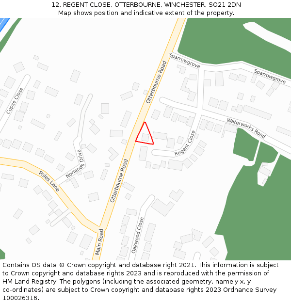 12, REGENT CLOSE, OTTERBOURNE, WINCHESTER, SO21 2DN: Location map and indicative extent of plot
