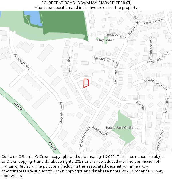 12, REGENT ROAD, DOWNHAM MARKET, PE38 9TJ: Location map and indicative extent of plot