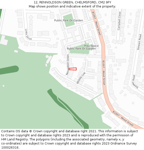 12, RENNOLDSON GREEN, CHELMSFORD, CM2 9FY: Location map and indicative extent of plot