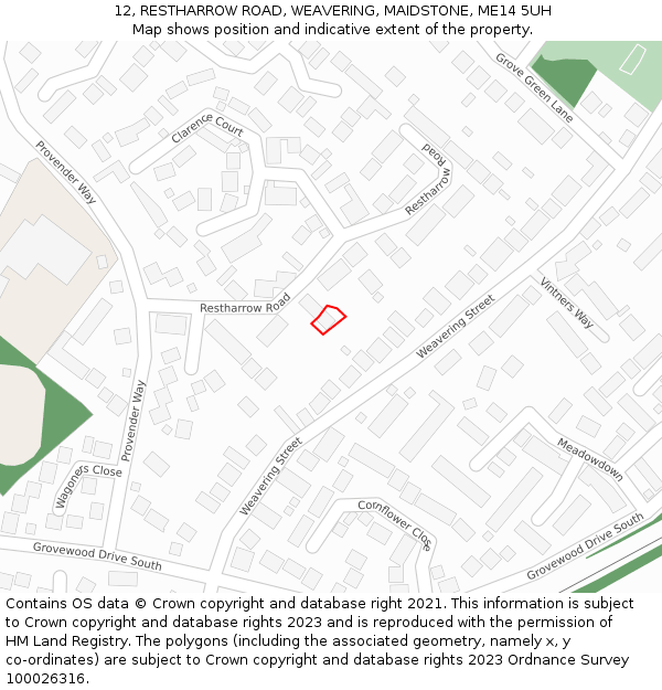 12, RESTHARROW ROAD, WEAVERING, MAIDSTONE, ME14 5UH: Location map and indicative extent of plot