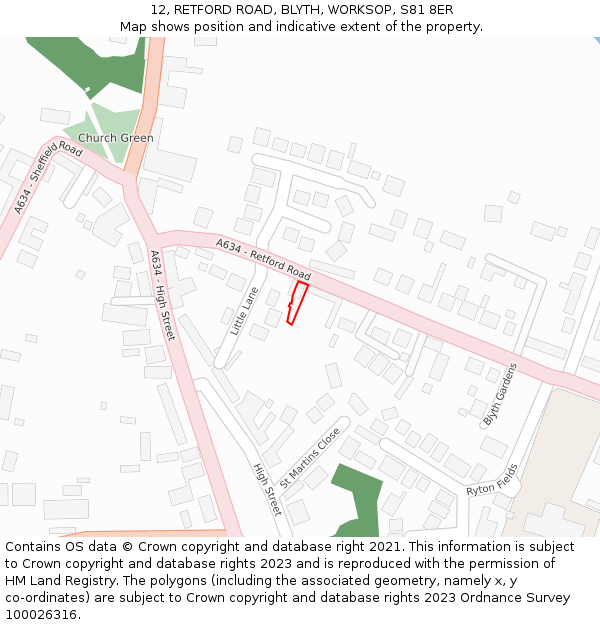 12, RETFORD ROAD, BLYTH, WORKSOP, S81 8ER: Location map and indicative extent of plot