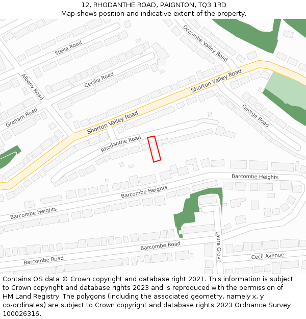 12, RHODANTHE ROAD, PAIGNTON, TQ3 1RD: Location map and indicative extent of plot