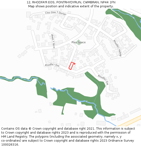 12, RHODFA'R EOS, PONTRHYDYRUN, CWMBRAN, NP44 1FN: Location map and indicative extent of plot
