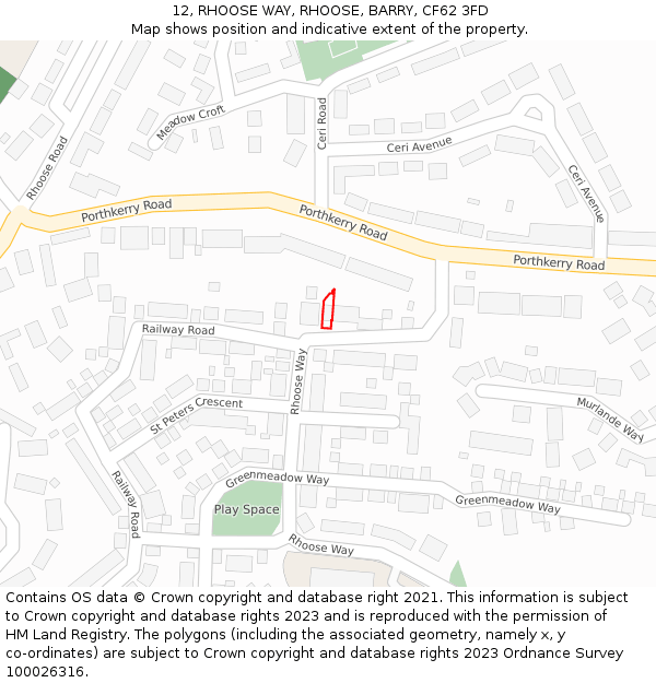 12, RHOOSE WAY, RHOOSE, BARRY, CF62 3FD: Location map and indicative extent of plot