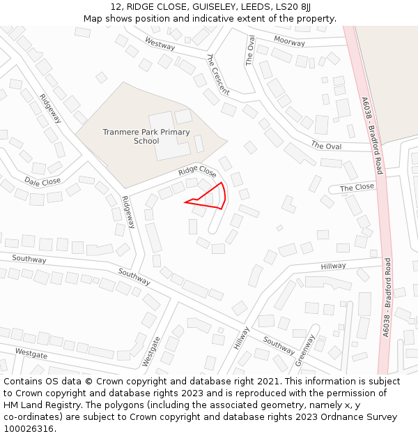 12, RIDGE CLOSE, GUISELEY, LEEDS, LS20 8JJ: Location map and indicative extent of plot