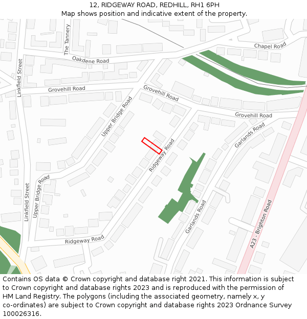 12, RIDGEWAY ROAD, REDHILL, RH1 6PH: Location map and indicative extent of plot