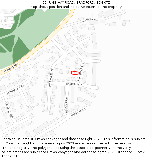 12, RING HAY ROAD, BRADFORD, BD4 0TZ: Location map and indicative extent of plot