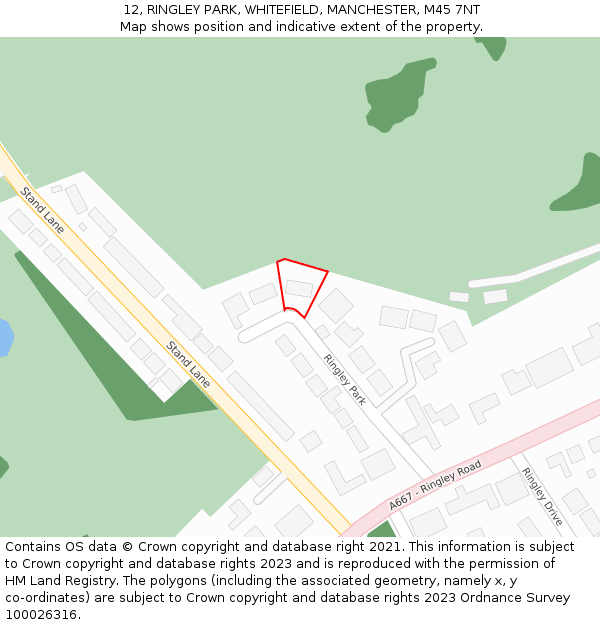 12, RINGLEY PARK, WHITEFIELD, MANCHESTER, M45 7NT: Location map and indicative extent of plot