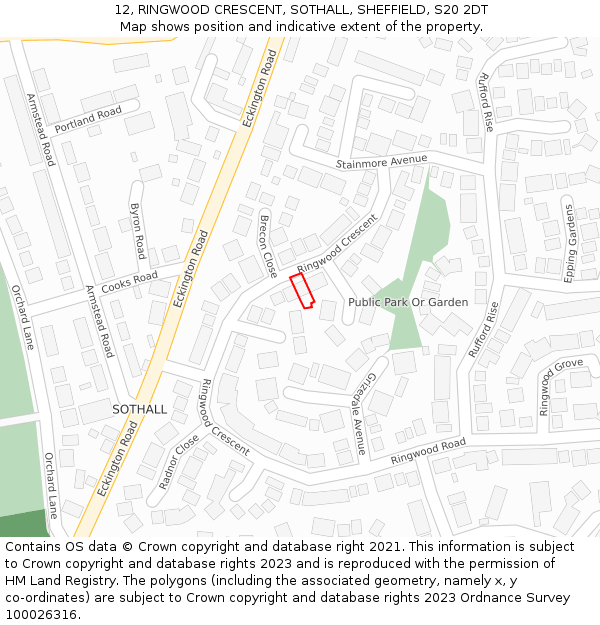 12, RINGWOOD CRESCENT, SOTHALL, SHEFFIELD, S20 2DT: Location map and indicative extent of plot