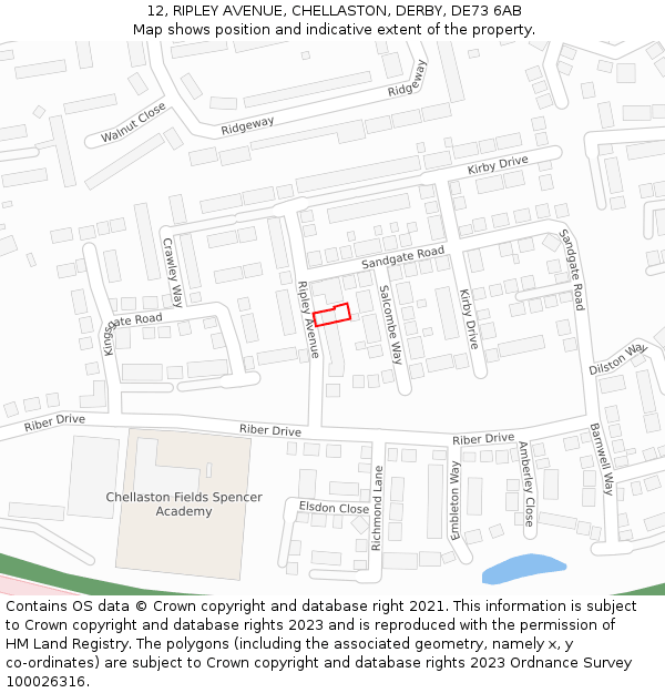 12, RIPLEY AVENUE, CHELLASTON, DERBY, DE73 6AB: Location map and indicative extent of plot