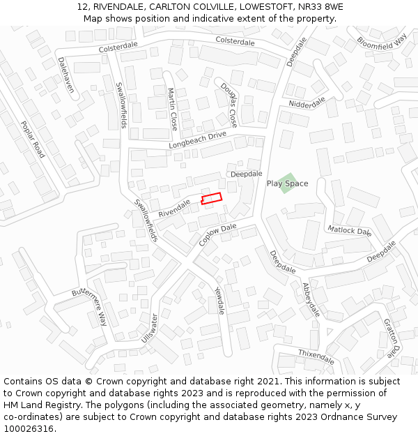 12, RIVENDALE, CARLTON COLVILLE, LOWESTOFT, NR33 8WE: Location map and indicative extent of plot