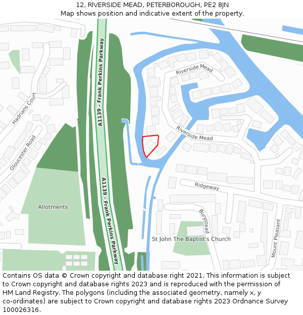 12, RIVERSIDE MEAD, PETERBOROUGH, PE2 8JN: Location map and indicative extent of plot
