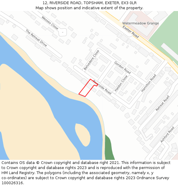 12, RIVERSIDE ROAD, TOPSHAM, EXETER, EX3 0LR: Location map and indicative extent of plot