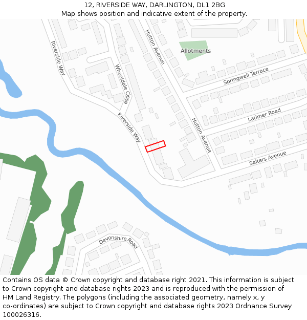 12, RIVERSIDE WAY, DARLINGTON, DL1 2BG: Location map and indicative extent of plot