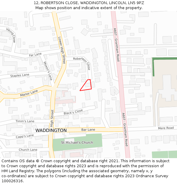 12, ROBERTSON CLOSE, WADDINGTON, LINCOLN, LN5 9PZ: Location map and indicative extent of plot