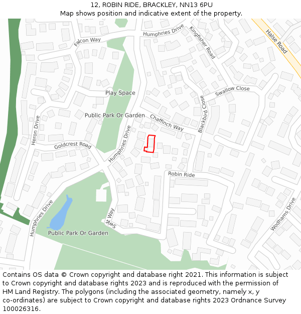 12, ROBIN RIDE, BRACKLEY, NN13 6PU: Location map and indicative extent of plot