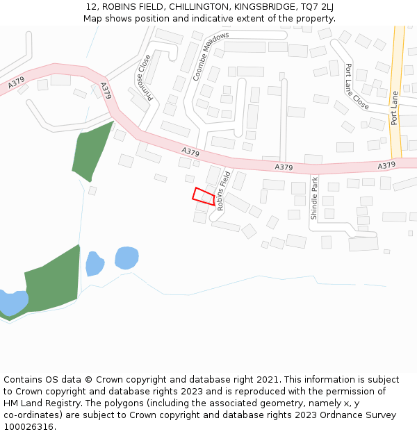12, ROBINS FIELD, CHILLINGTON, KINGSBRIDGE, TQ7 2LJ: Location map and indicative extent of plot