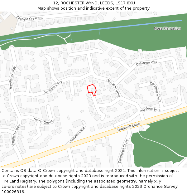12, ROCHESTER WYND, LEEDS, LS17 8XU: Location map and indicative extent of plot