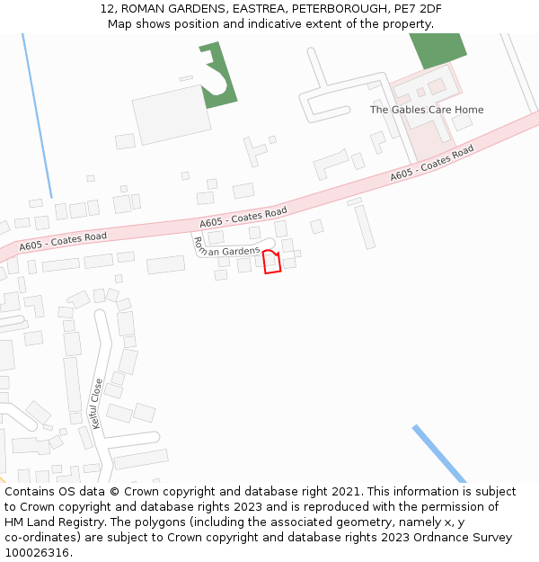 12, ROMAN GARDENS, EASTREA, PETERBOROUGH, PE7 2DF: Location map and indicative extent of plot
