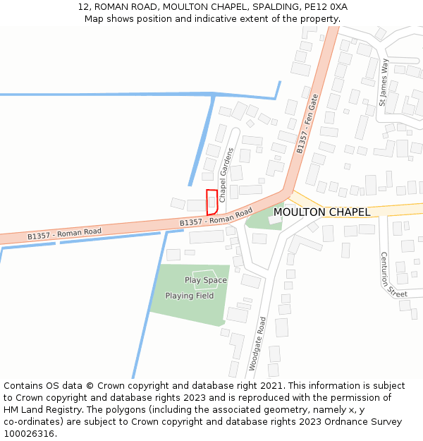12, ROMAN ROAD, MOULTON CHAPEL, SPALDING, PE12 0XA: Location map and indicative extent of plot