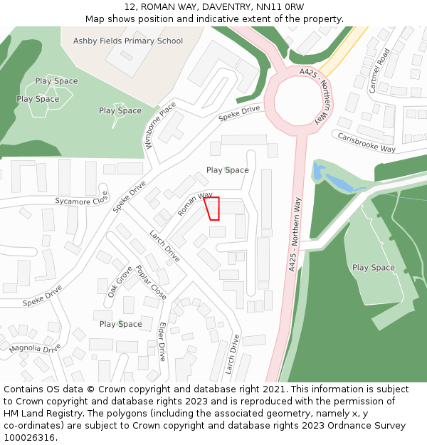 12, ROMAN WAY, DAVENTRY, NN11 0RW: Location map and indicative extent of plot