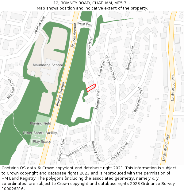 12, ROMNEY ROAD, CHATHAM, ME5 7LU: Location map and indicative extent of plot