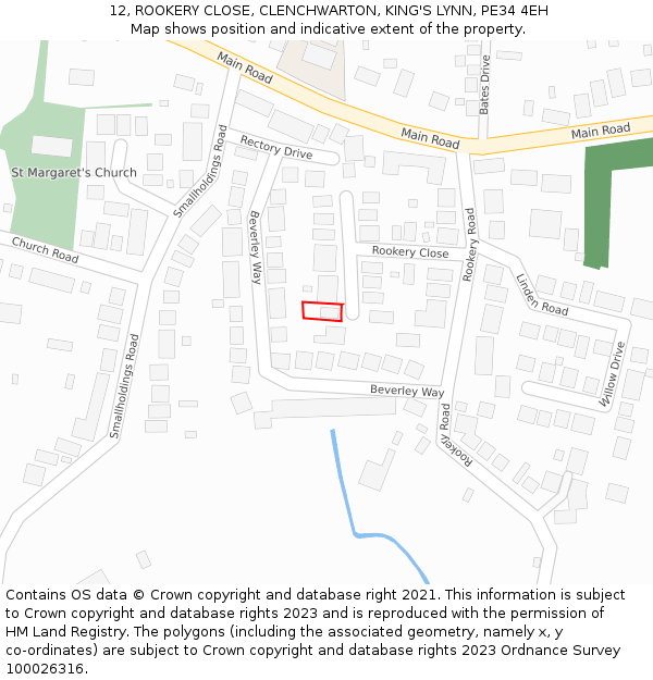 12, ROOKERY CLOSE, CLENCHWARTON, KING'S LYNN, PE34 4EH: Location map and indicative extent of plot