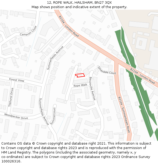 12, ROPE WALK, HAILSHAM, BN27 3QX: Location map and indicative extent of plot