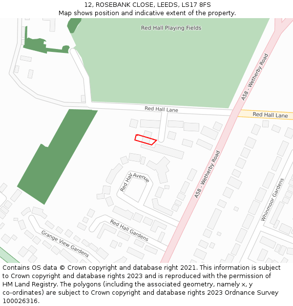 12, ROSEBANK CLOSE, LEEDS, LS17 8FS: Location map and indicative extent of plot