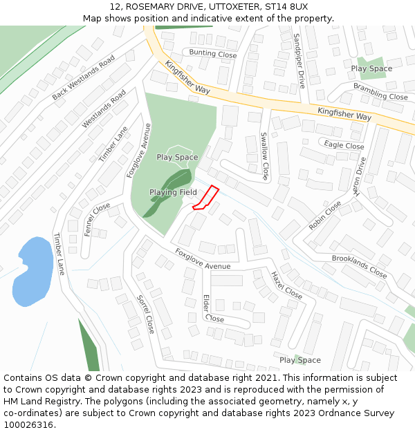 12, ROSEMARY DRIVE, UTTOXETER, ST14 8UX: Location map and indicative extent of plot