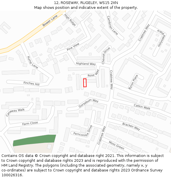 12, ROSEWAY, RUGELEY, WS15 2XN: Location map and indicative extent of plot