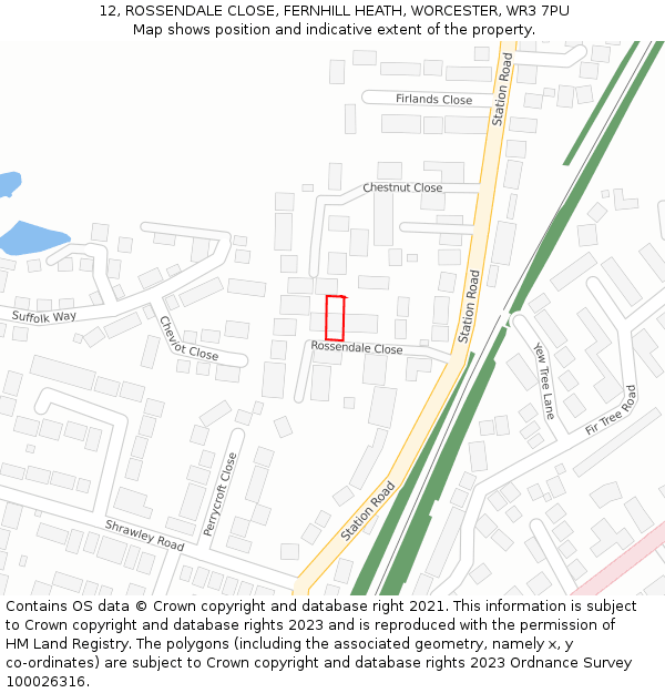 12, ROSSENDALE CLOSE, FERNHILL HEATH, WORCESTER, WR3 7PU: Location map and indicative extent of plot