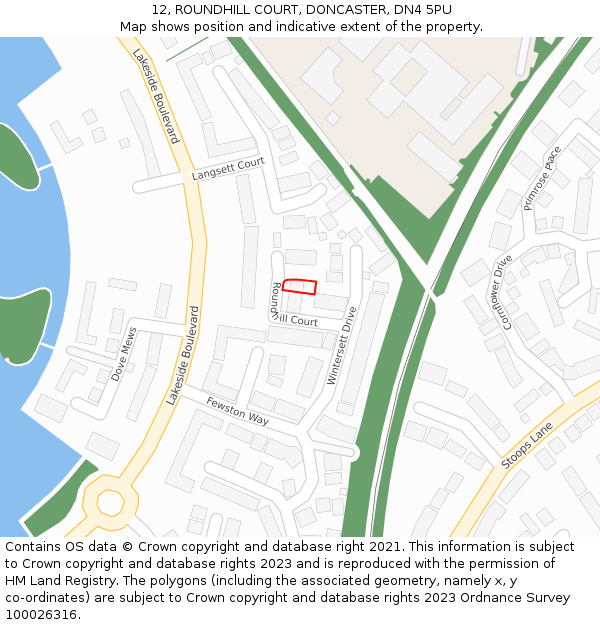 12, ROUNDHILL COURT, DONCASTER, DN4 5PU: Location map and indicative extent of plot