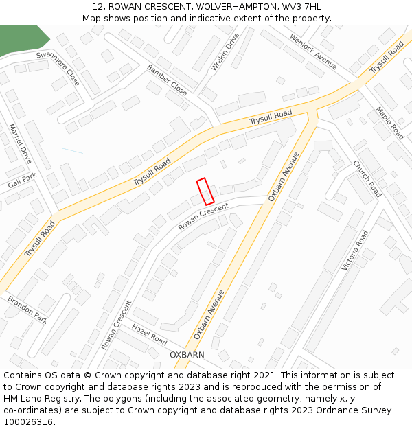 12, ROWAN CRESCENT, WOLVERHAMPTON, WV3 7HL: Location map and indicative extent of plot