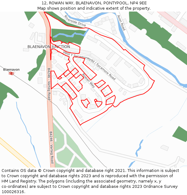 12, ROWAN WAY, BLAENAVON, PONTYPOOL, NP4 9EE: Location map and indicative extent of plot