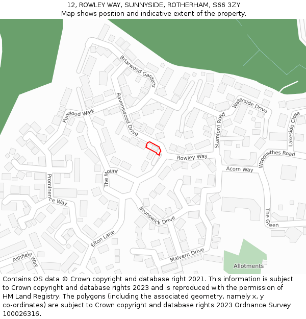 12, ROWLEY WAY, SUNNYSIDE, ROTHERHAM, S66 3ZY: Location map and indicative extent of plot