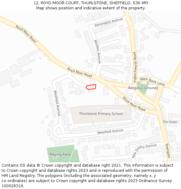 12, ROYD MOOR COURT, THURLSTONE, SHEFFIELD, S36 9RY: Location map and indicative extent of plot