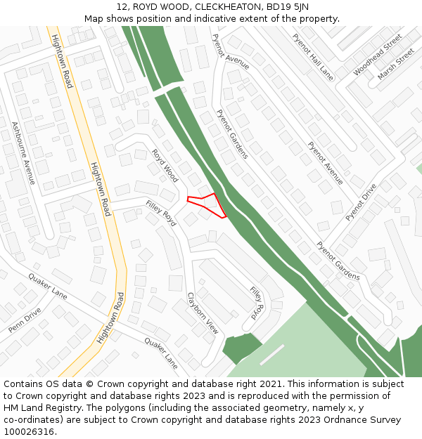 12, ROYD WOOD, CLECKHEATON, BD19 5JN: Location map and indicative extent of plot