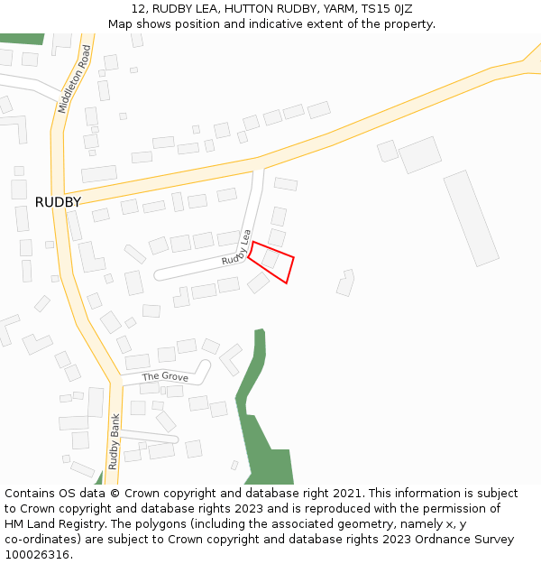12, RUDBY LEA, HUTTON RUDBY, YARM, TS15 0JZ: Location map and indicative extent of plot