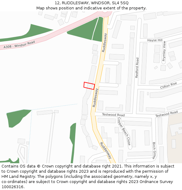 12, RUDDLESWAY, WINDSOR, SL4 5SQ: Location map and indicative extent of plot