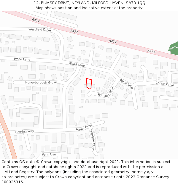 12, RUMSEY DRIVE, NEYLAND, MILFORD HAVEN, SA73 1QQ: Location map and indicative extent of plot
