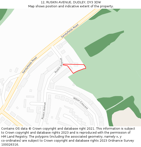 12, RUSKIN AVENUE, DUDLEY, DY3 3DW: Location map and indicative extent of plot