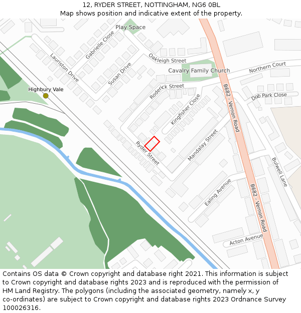 12, RYDER STREET, NOTTINGHAM, NG6 0BL: Location map and indicative extent of plot
