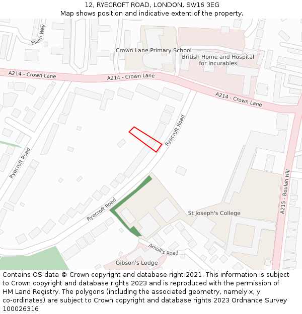 12, RYECROFT ROAD, LONDON, SW16 3EG: Location map and indicative extent of plot