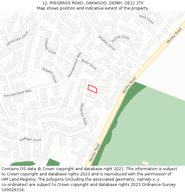 12, RYEGRASS ROAD, OAKWOOD, DERBY, DE21 2TX: Location map and indicative extent of plot