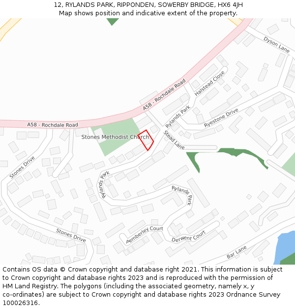 12, RYLANDS PARK, RIPPONDEN, SOWERBY BRIDGE, HX6 4JH: Location map and indicative extent of plot